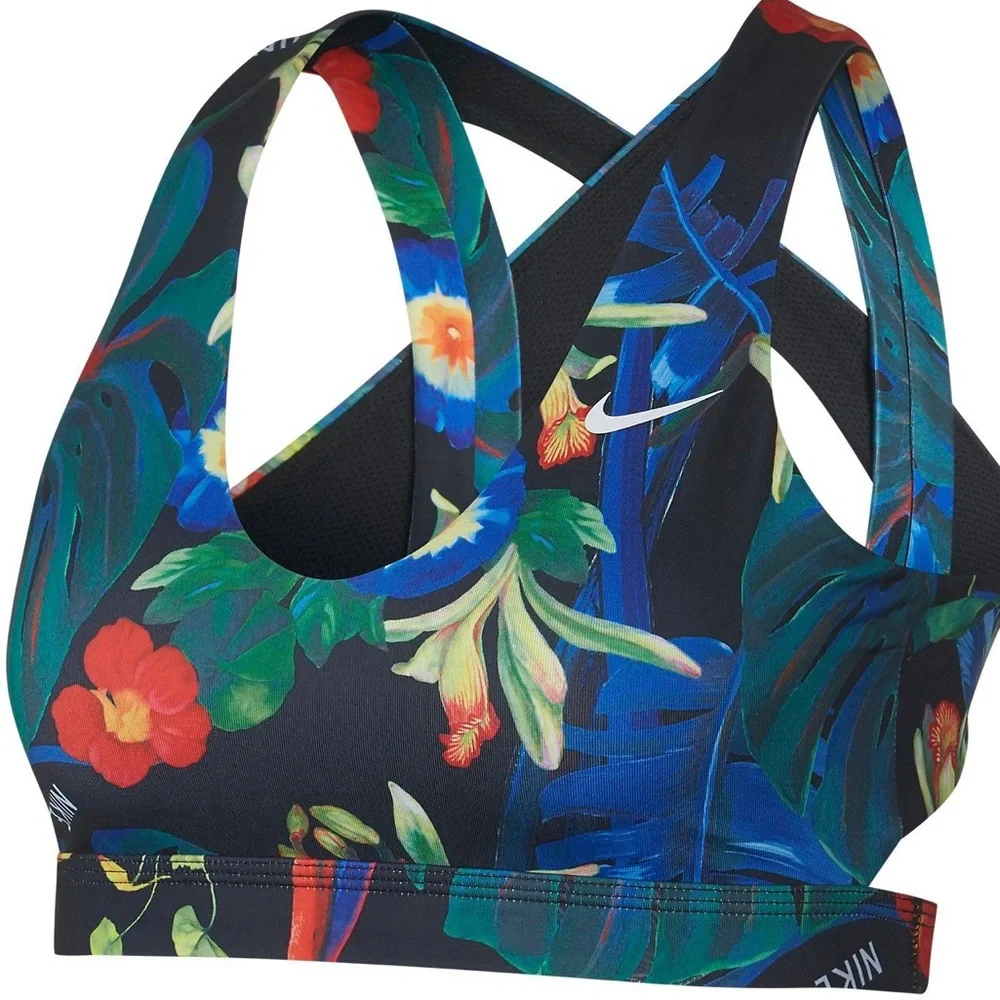 Nike Hyper Femme Indy Sports Bra Black Tropical Floral Print XS Light Support